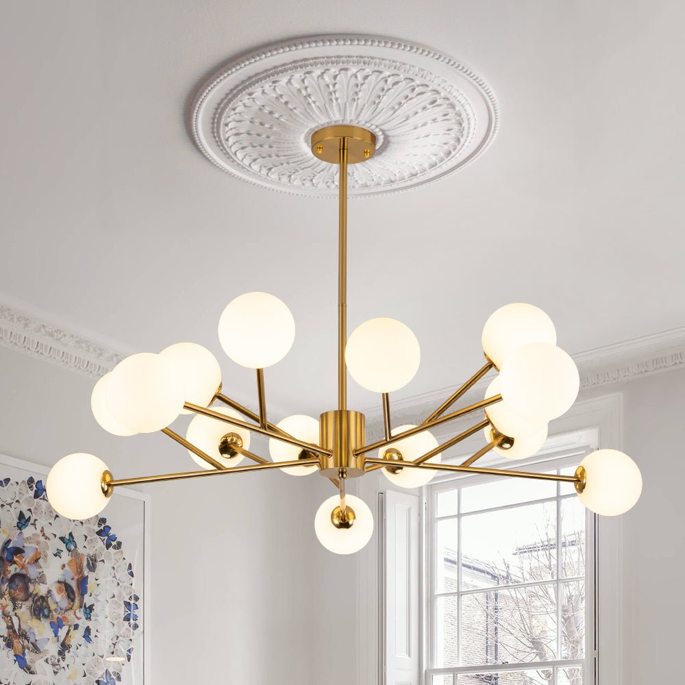 15-Light Frosted Glass Globe Branch Pendant Chandelier