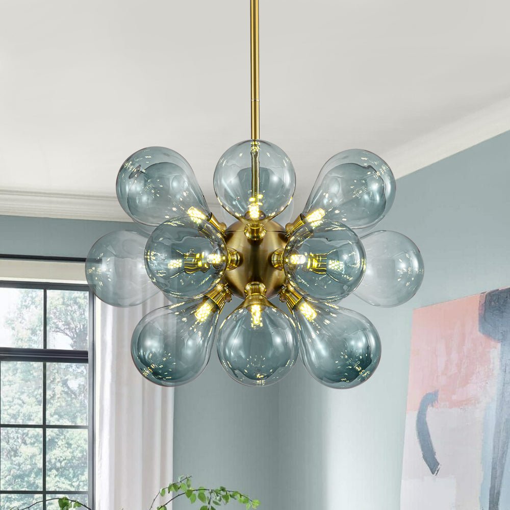 18-Light Cluster Gradual Blue Glass Globe Bubble Chandelier