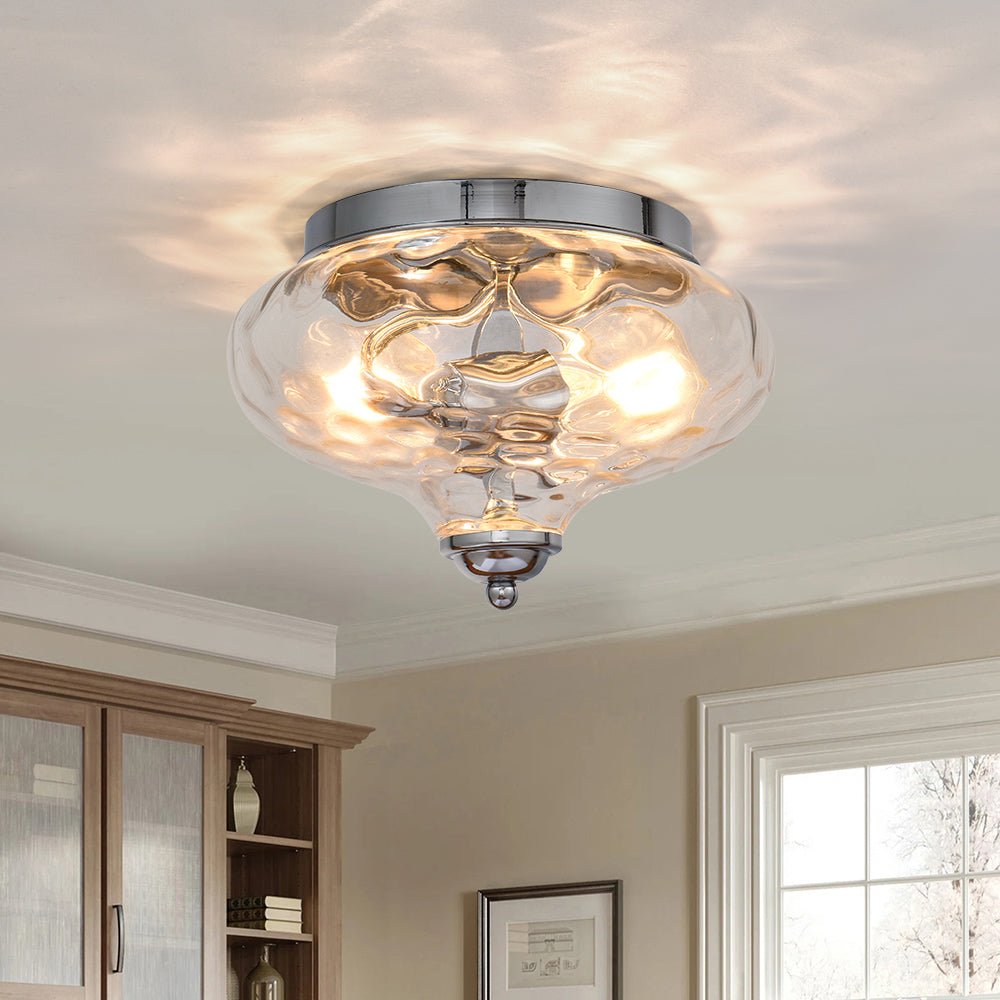2-light Hammered Glass Flush Mount Ceiling Light