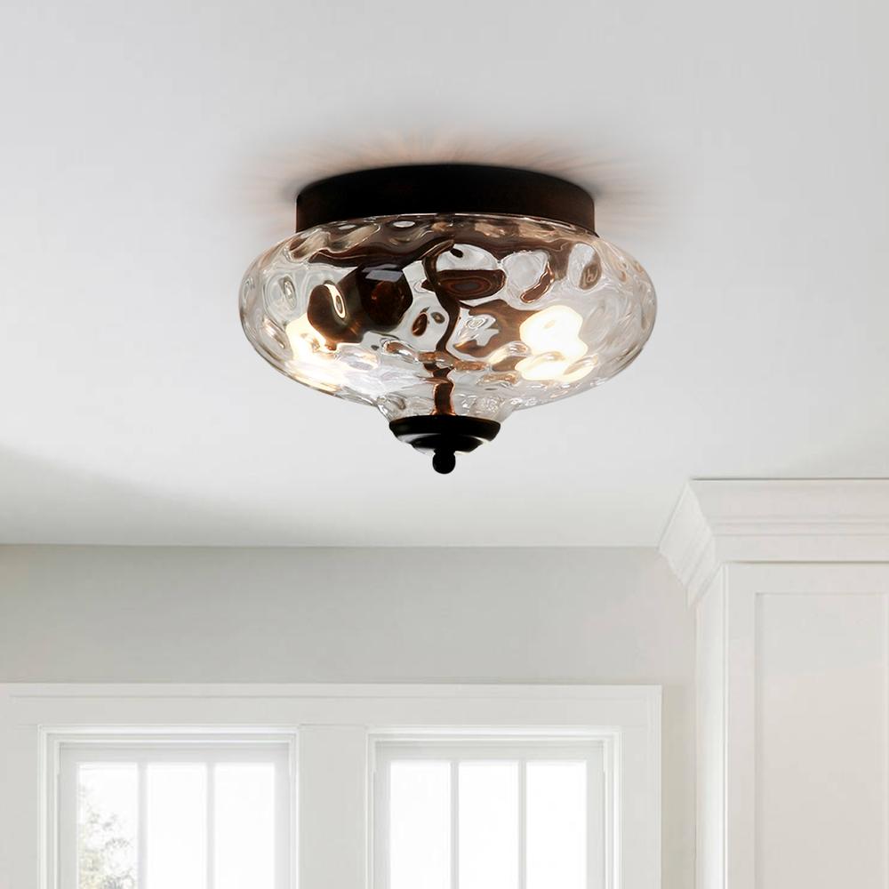 2-light Industrial Glass Flush Mount Light