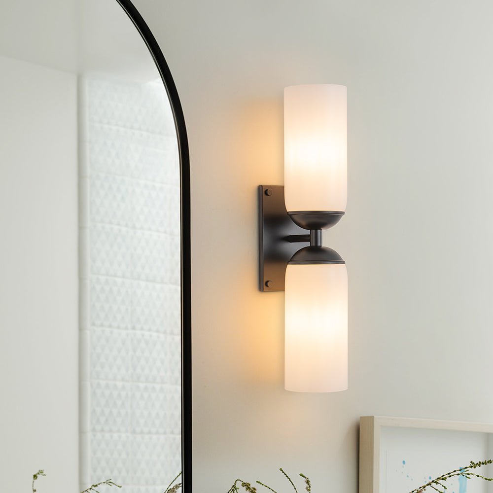 2-Light Milky White Glass Cylinder Vanity Wall Sconce