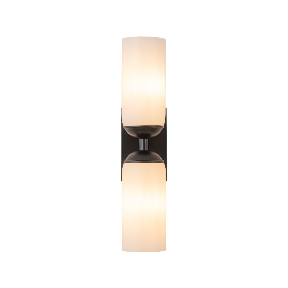 2-Light Milky White Glass Cylinder Vanity Wall Sconce
