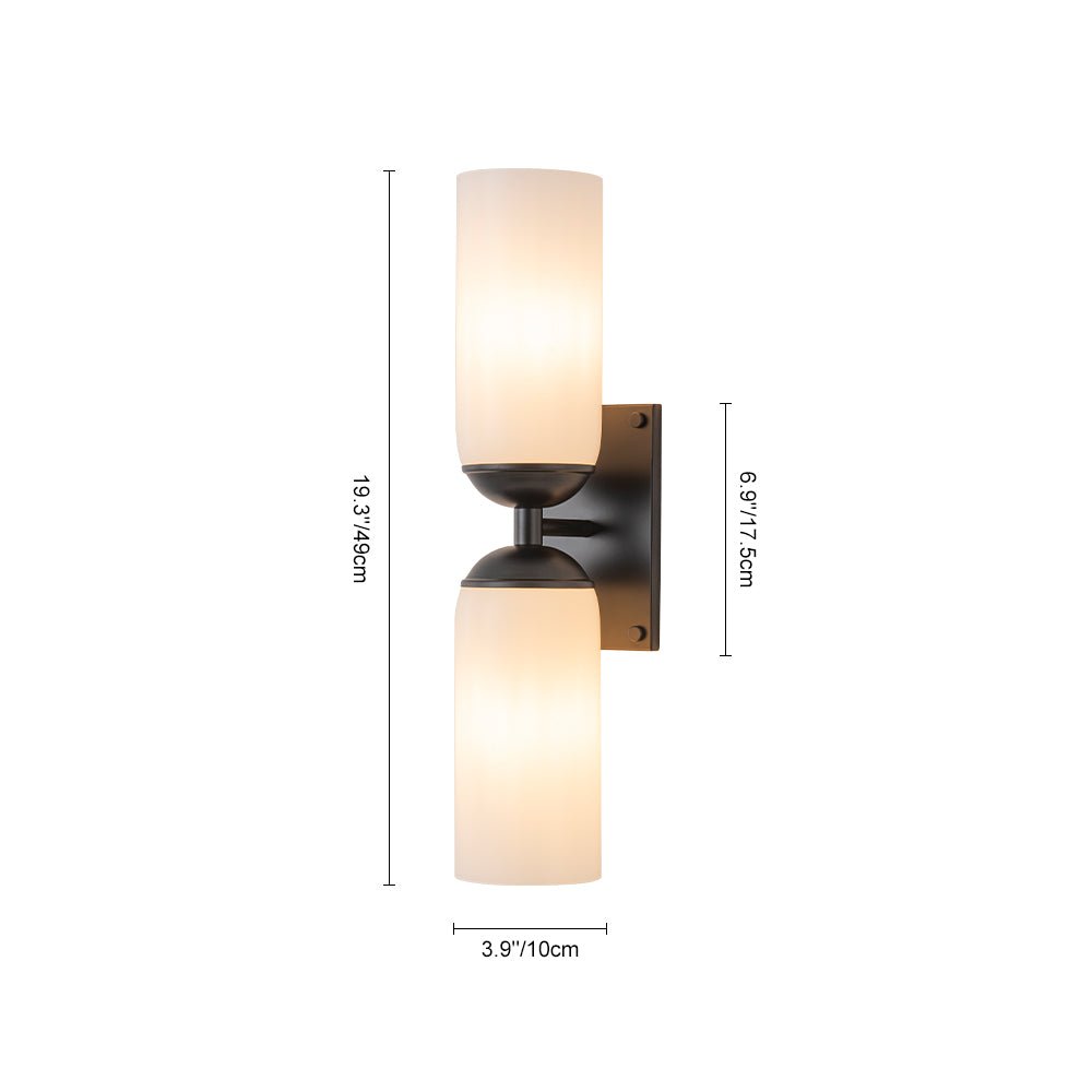 2-Light Milky White Glass Cylinder Vanity Wall Sconce