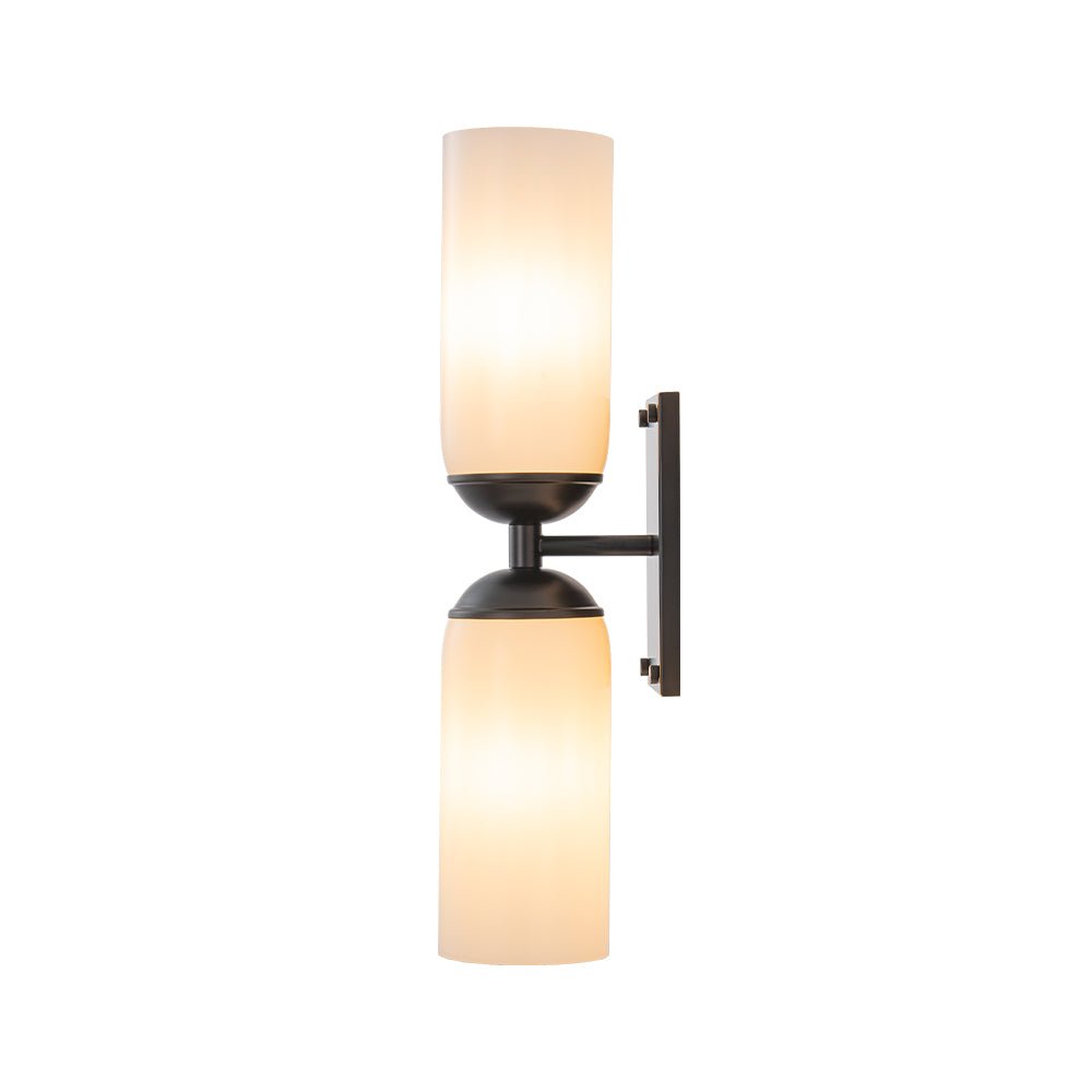 2-Light Milky White Glass Cylinder Vanity Wall Sconce