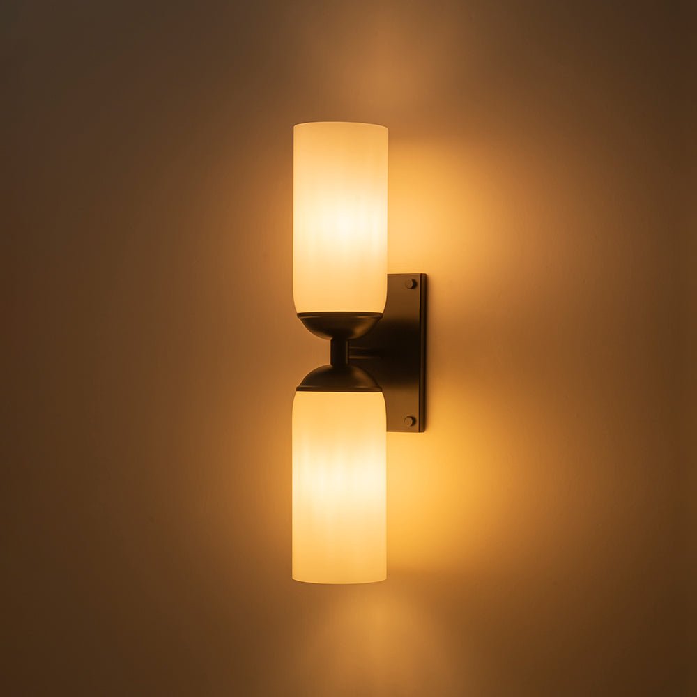 2-Light Milky White Glass Cylinder Vanity Wall Sconce