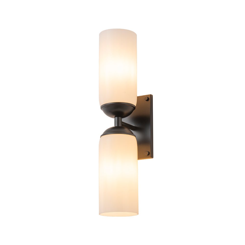 2-Light Milky White Glass Cylinder Vanity Wall Sconce