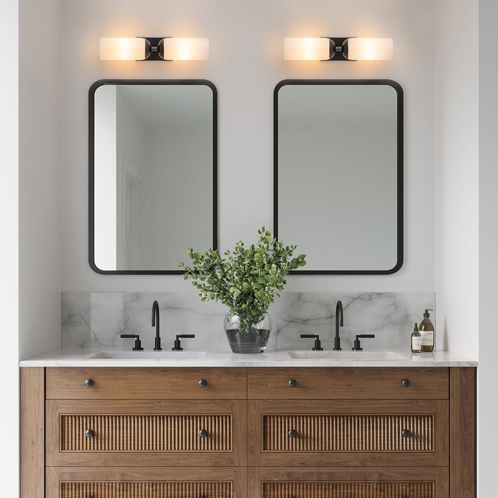 2-Light Milky White Glass Cylinder Vanity Wall Sconce