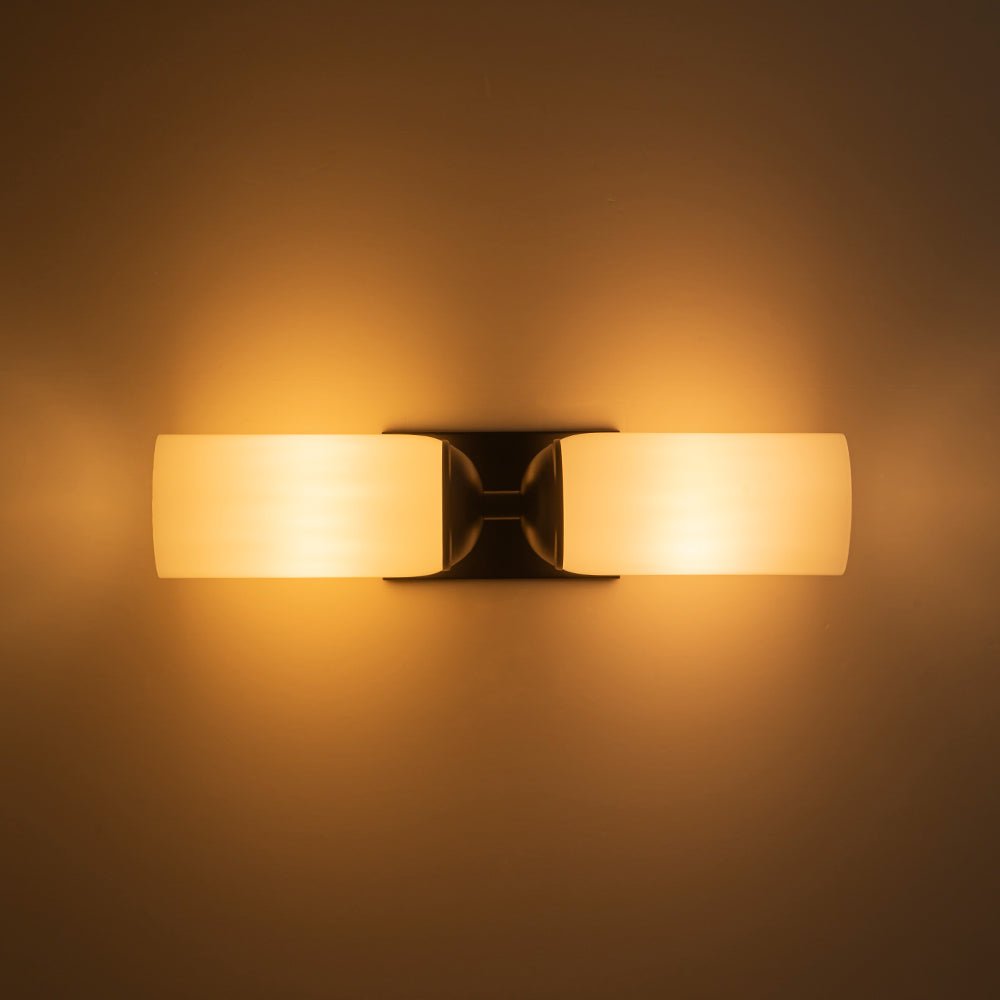 2-Light Milky White Glass Cylinder Vanity Wall Sconce