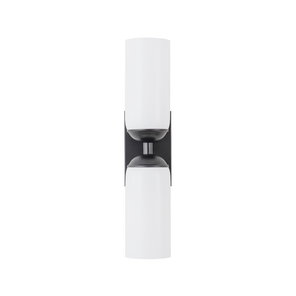 2-Light Milky White Glass Cylinder Vanity Wall Sconce
