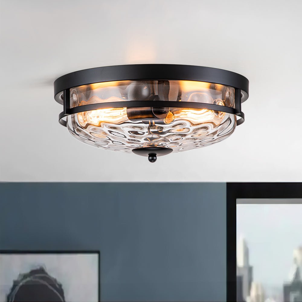 2-Light Water Glass Round Flush Mount Ceiling Light