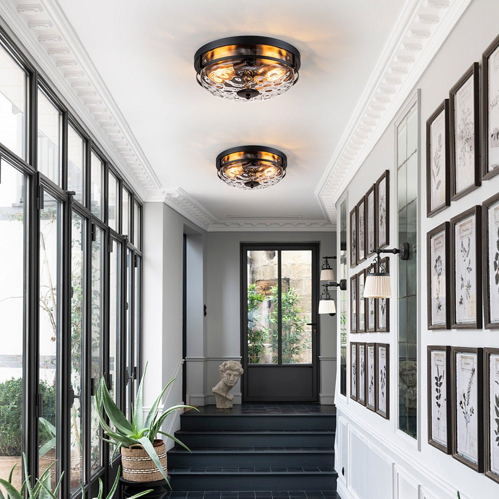2-Light Water Glass Round Flush Mount Ceiling Light