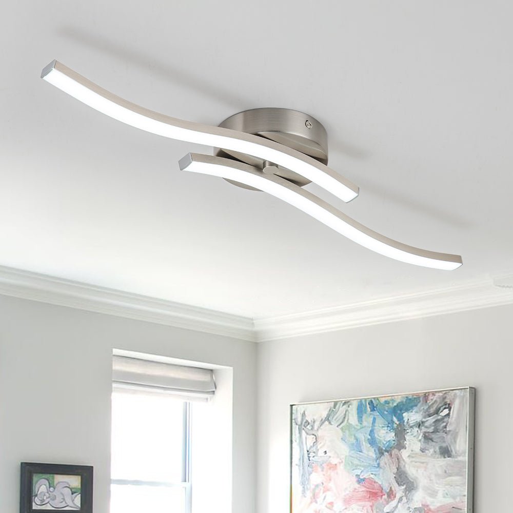 2-Light Wavy Linear Dimmable LED Flush Mount Wall Light
