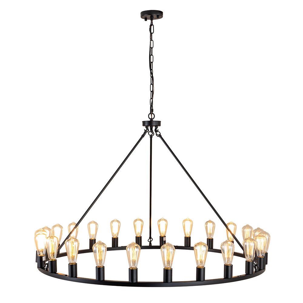 24-Light Oversized Vintage Wagon Wheel Chandelier
