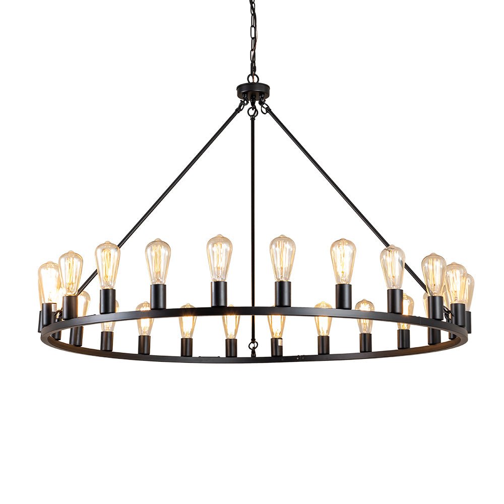 24-Light Oversized Vintage Wagon Wheel Chandelier