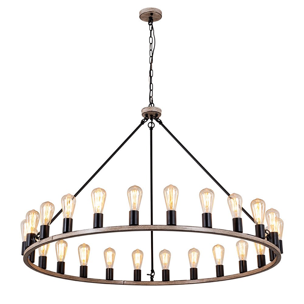 24-Light Oversized Vintage Wagon Wheel Chandelier