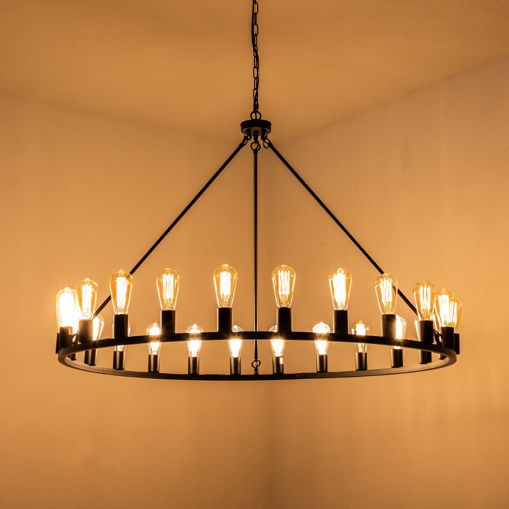 24-Light Oversized Vintage Wagon Wheel Chandelier