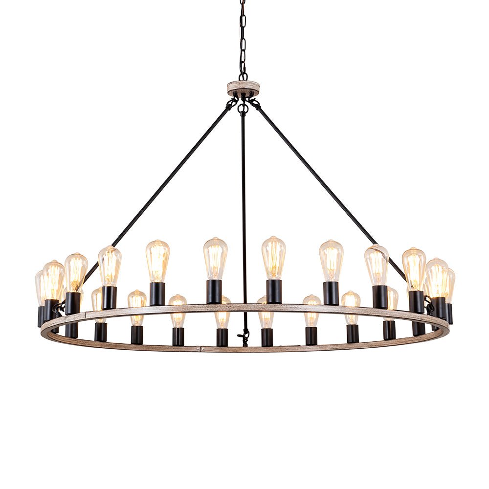24-Light Oversized Vintage Wagon Wheel Chandelier