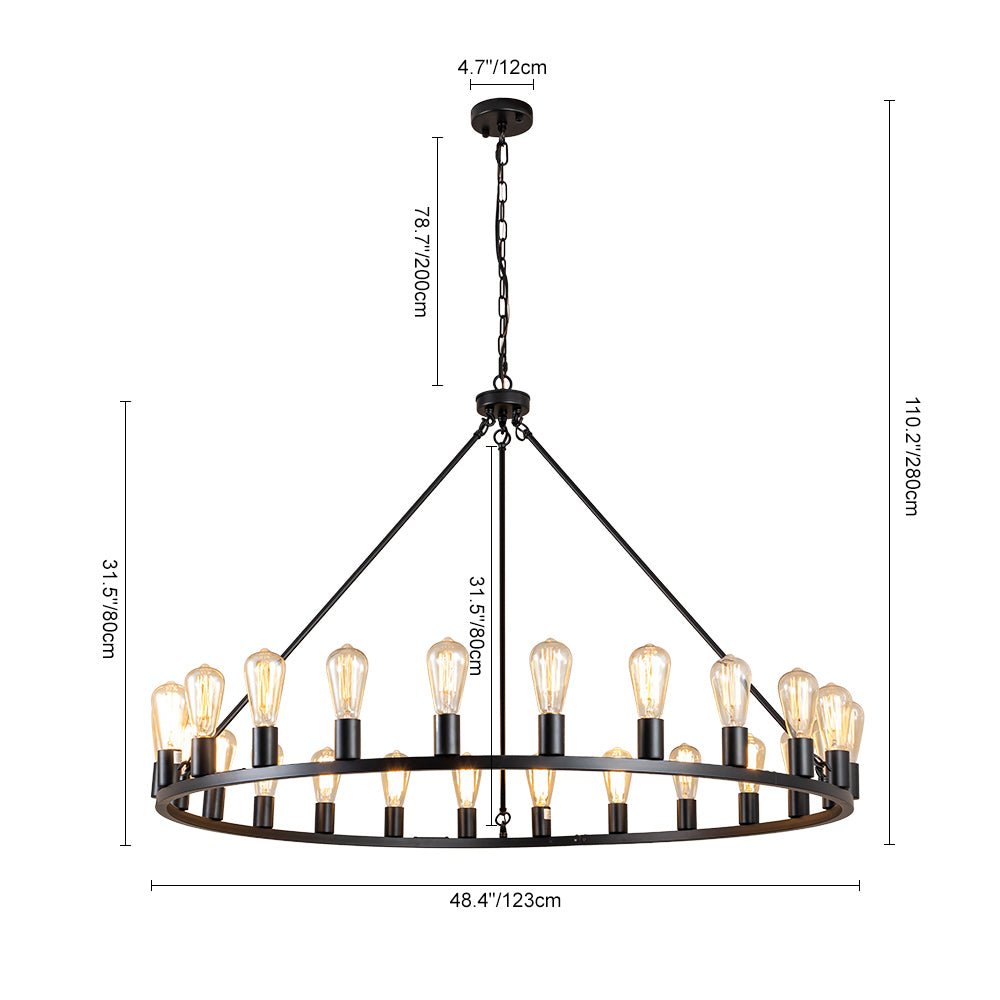 24-Light Oversized Vintage Wagon Wheel Chandelier