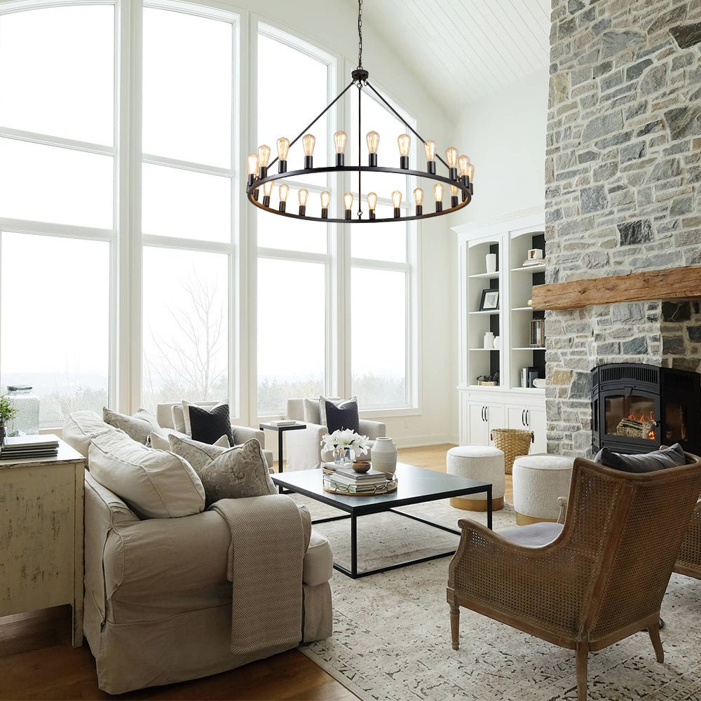 24-Light Oversized Vintage Wagon Wheel Chandelier