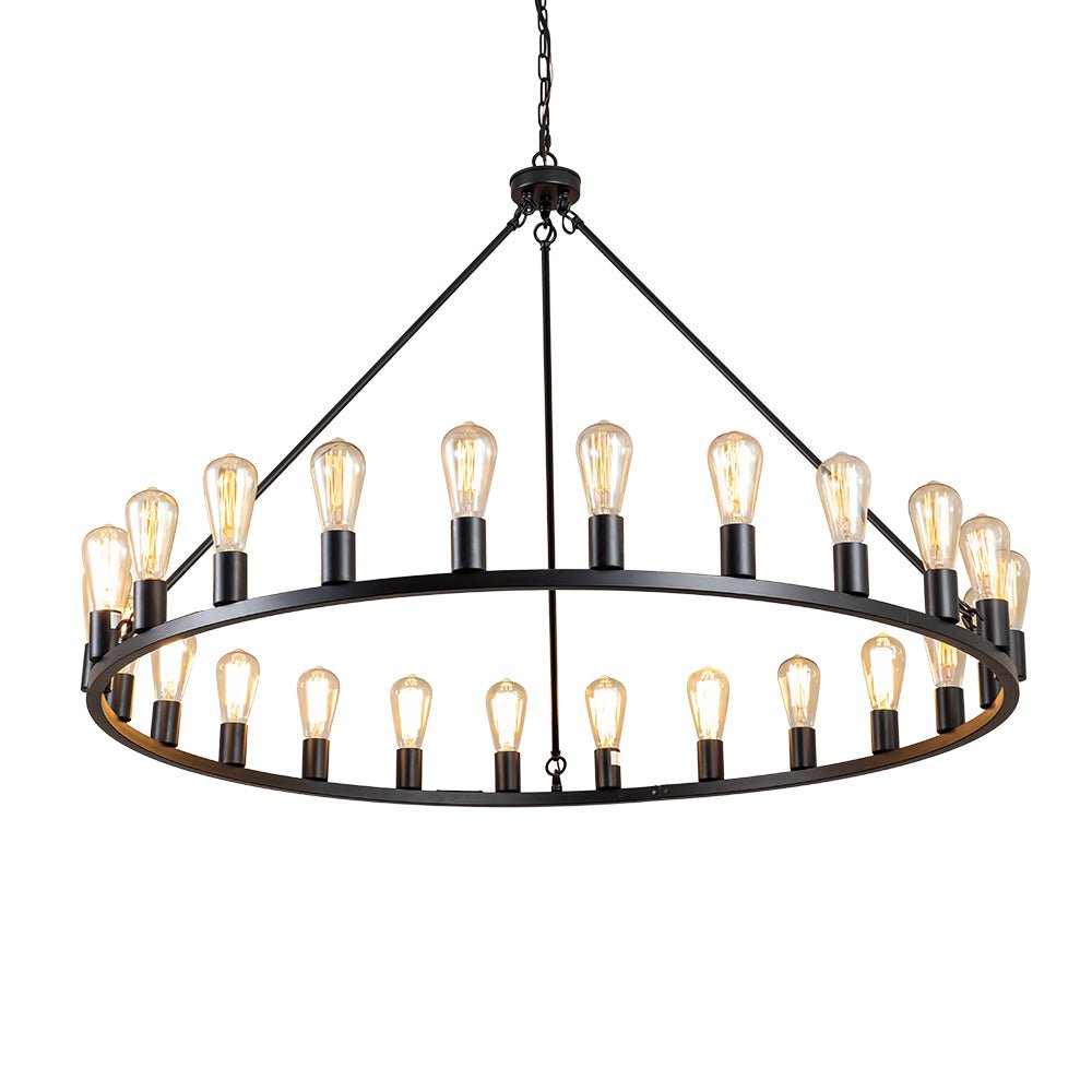 24-Light Oversized Vintage Wagon Wheel Chandelier