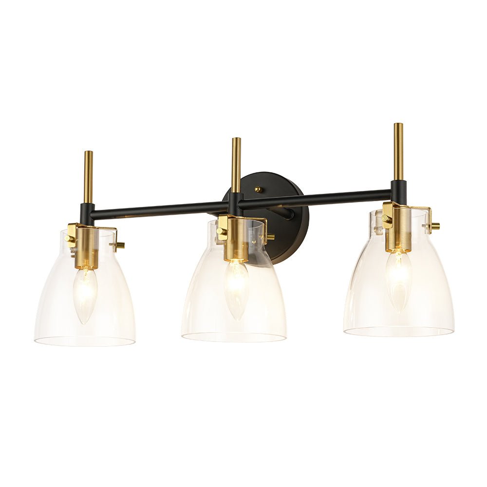3-Light Black Brass Bell Glass Shade Vanity Wall Lamp