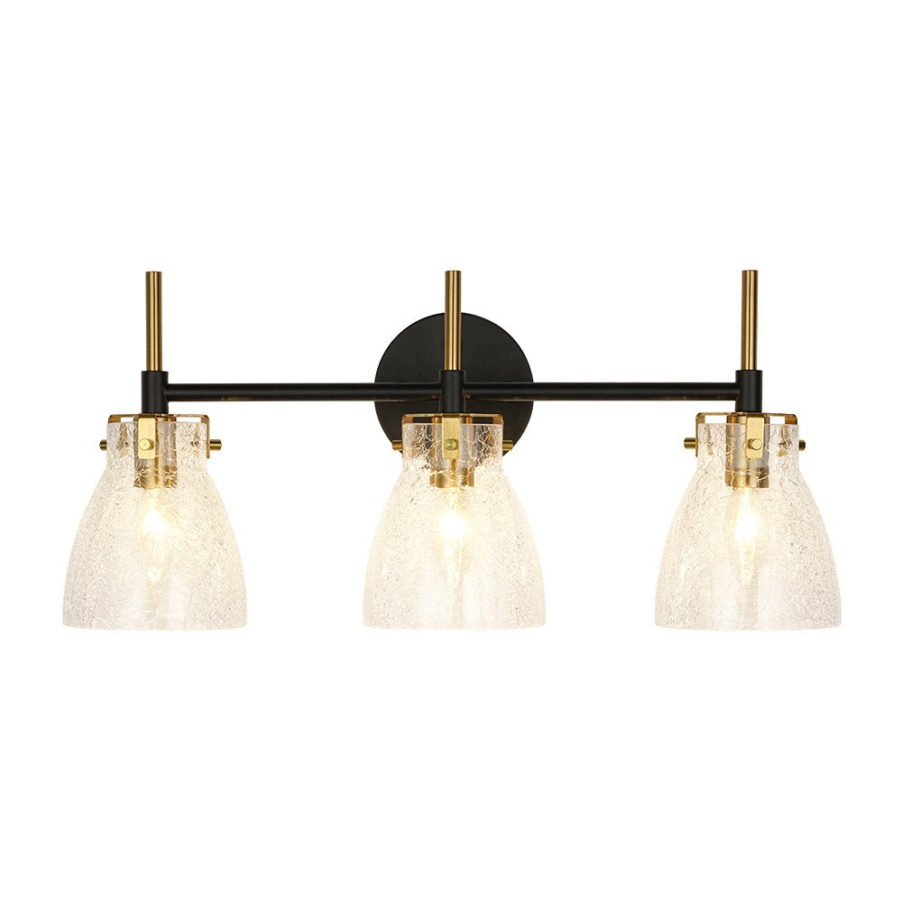 3-Light Black Brass Bell Glass Shade Vanity Wall Lamp