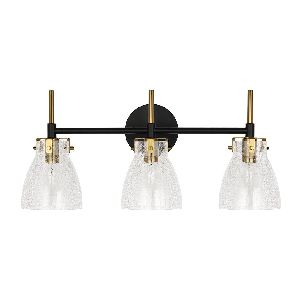 3-Light Black Brass Bell Glass Shade Vanity Wall Lamp
