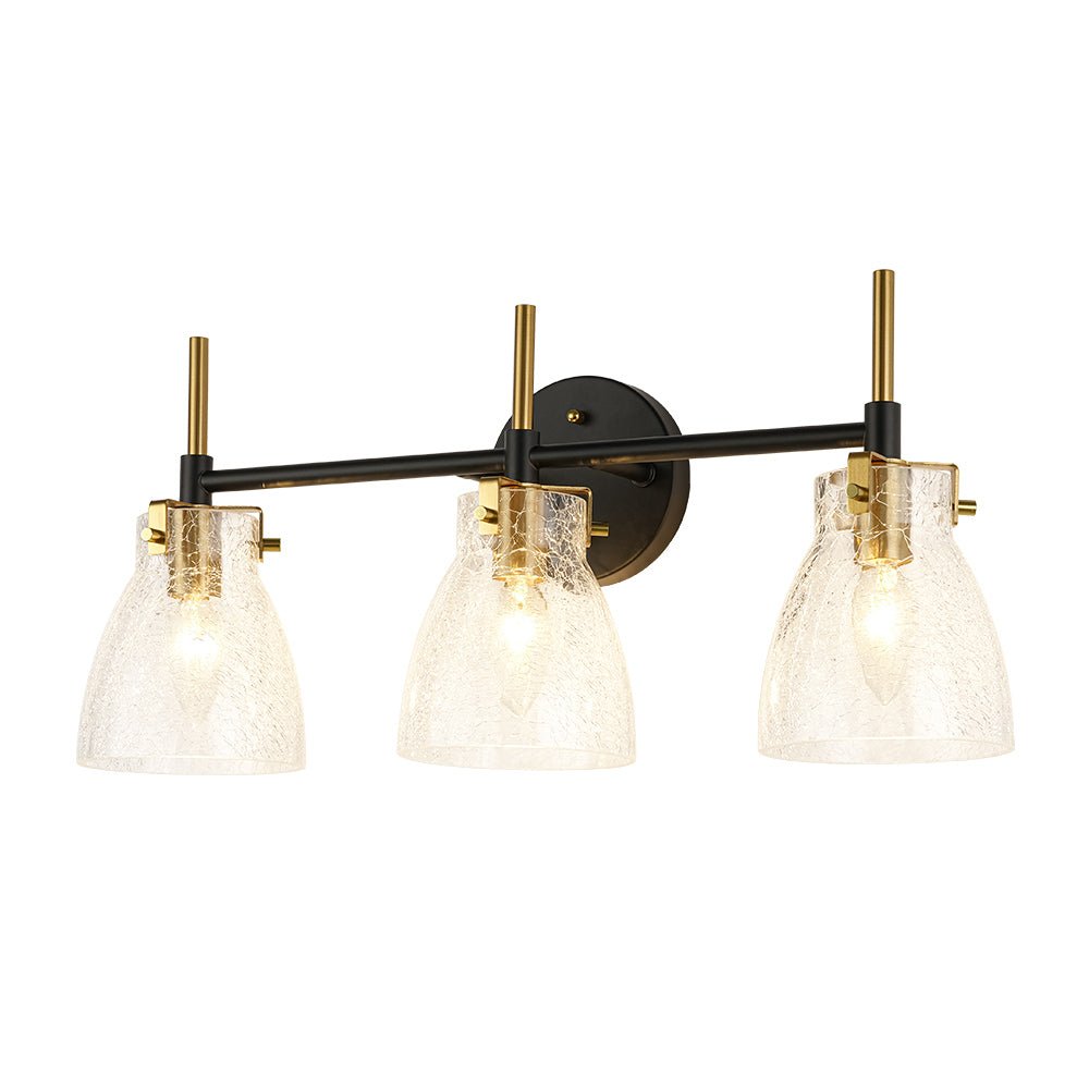 3-Light Black Brass Bell Glass Shade Vanity Wall Lamp