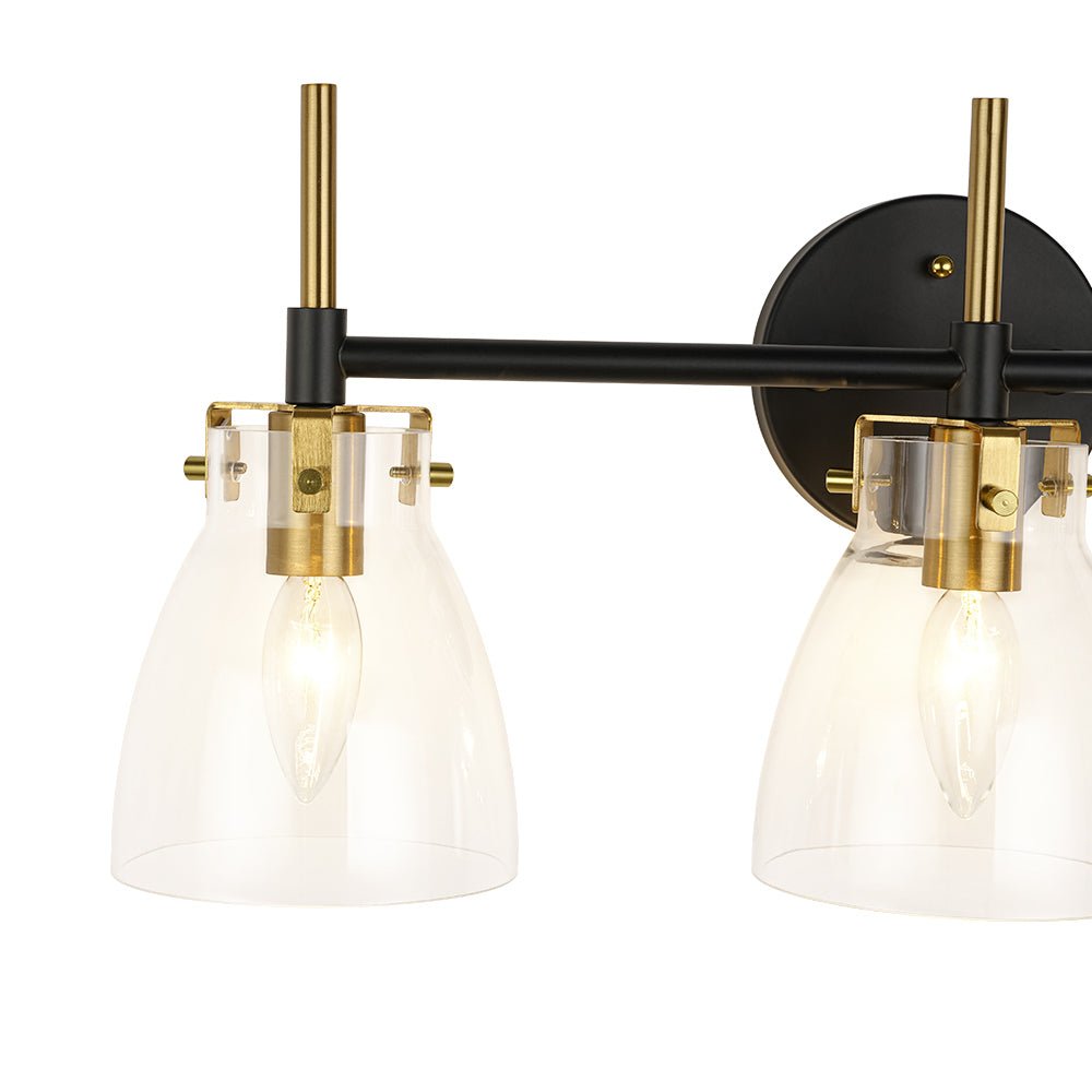 3-Light Black Brass Bell Glass Shade Vanity Wall Lamp