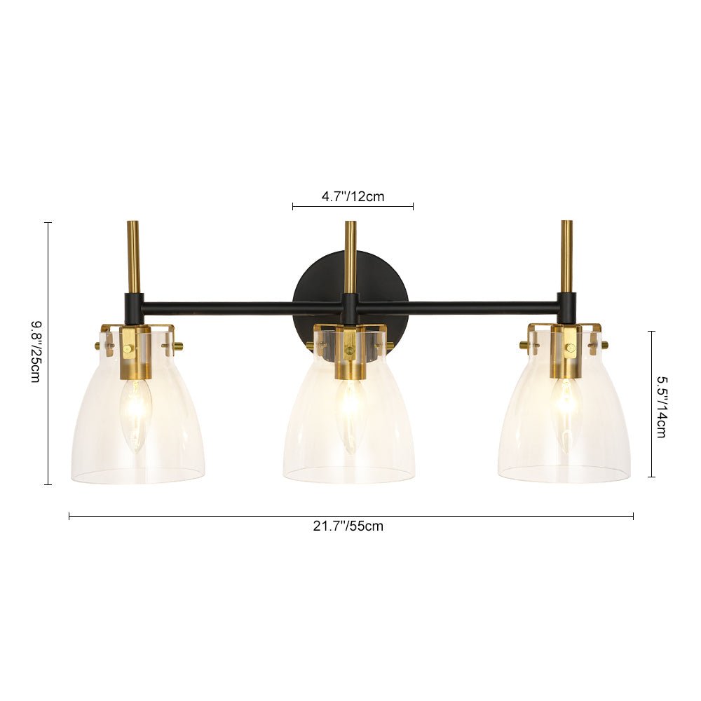 3-Light Black Brass Bell Glass Shade Vanity Wall Lamp