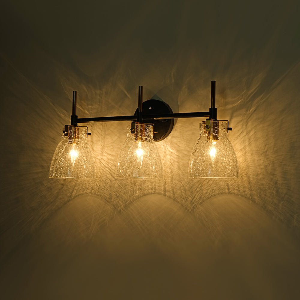 3-Light Black Brass Bell Glass Shade Vanity Wall Lamp
