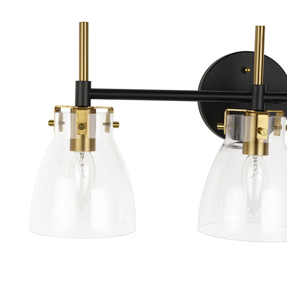 3-Light Black Brass Bell Glass Shade Vanity Wall Lamp