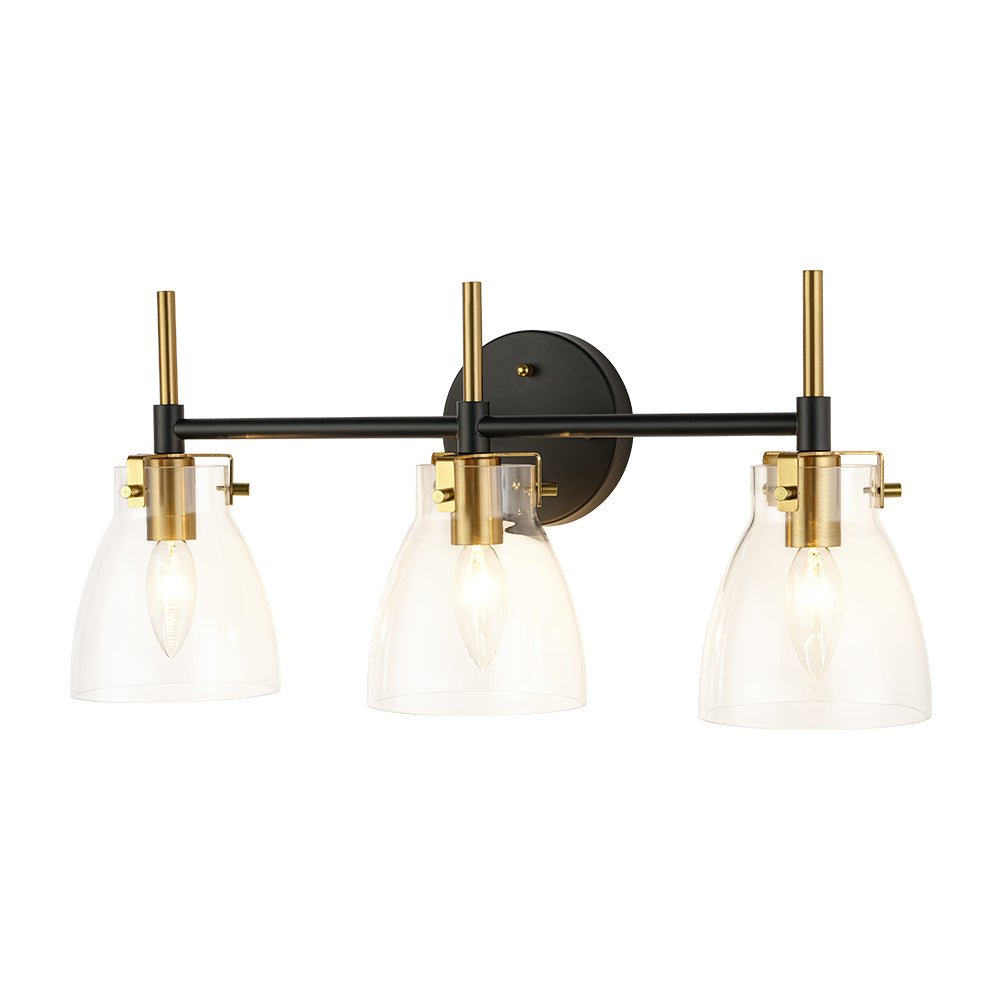 3-Light Black Brass Bell Glass Shade Vanity Wall Lamp