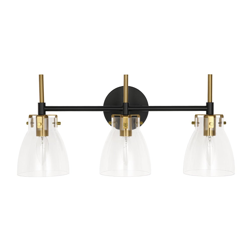 3-Light Black Brass Bell Glass Shade Vanity Wall Lamp
