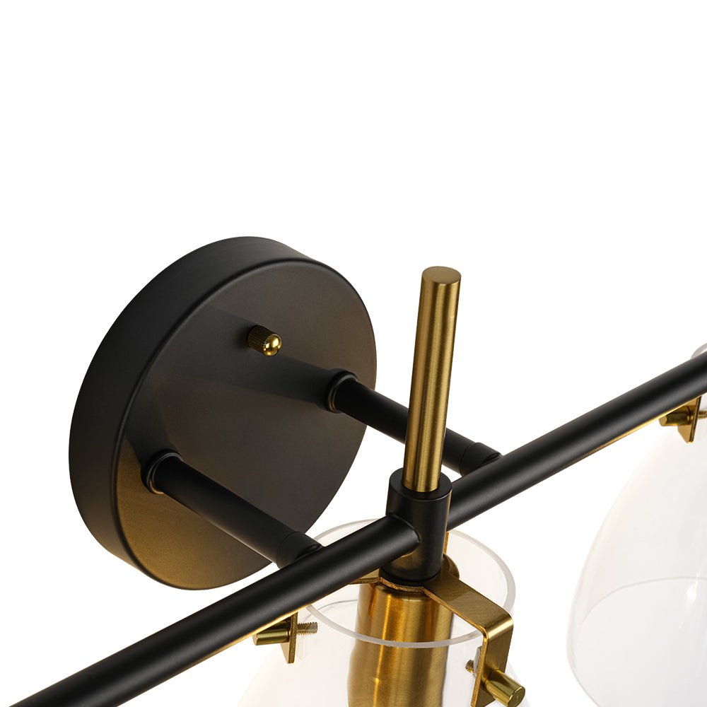 3-Light Black Brass Bell Glass Shade Vanity Wall Lamp