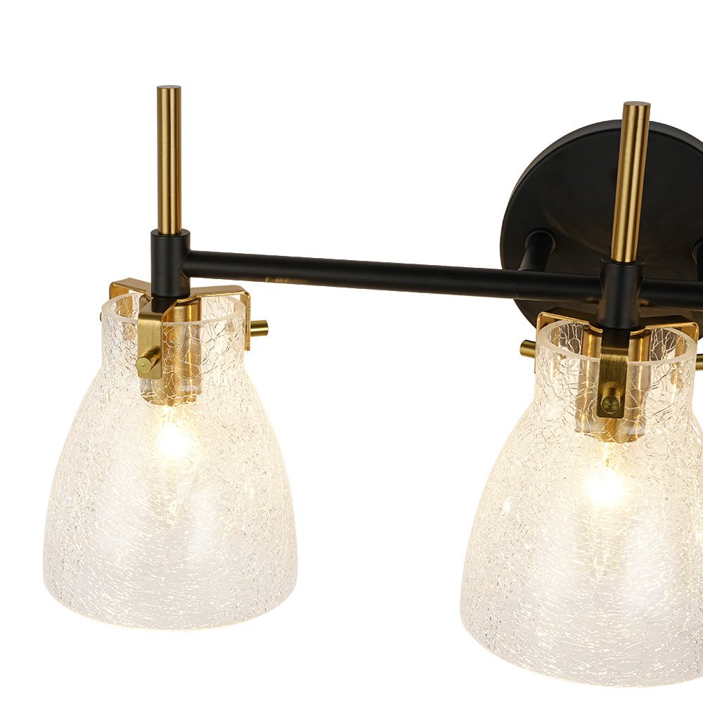 3-Light Black Brass Bell Glass Shade Vanity Wall Lamp