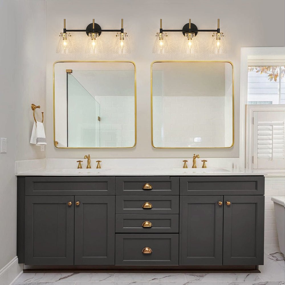 3-Light Black Brass Bell Glass Shade Vanity Wall Lamp