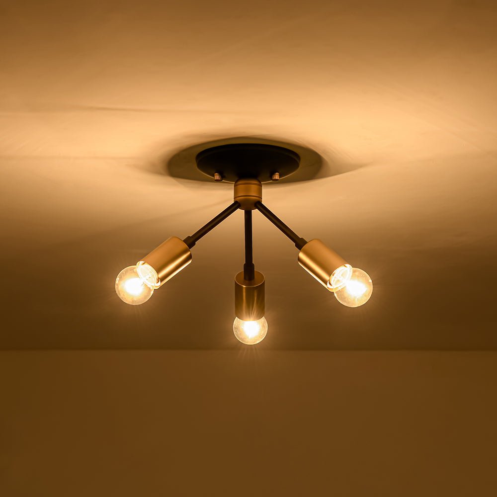 3-Light Black Brass Sputnik Semi Flush Mount
