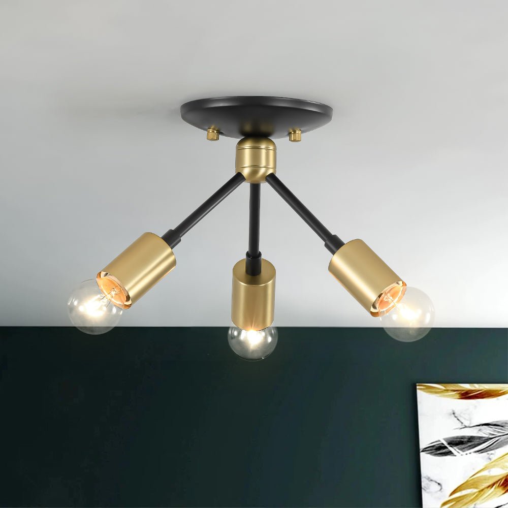 3-Light Black Brass Sputnik Semi Flush Mount
