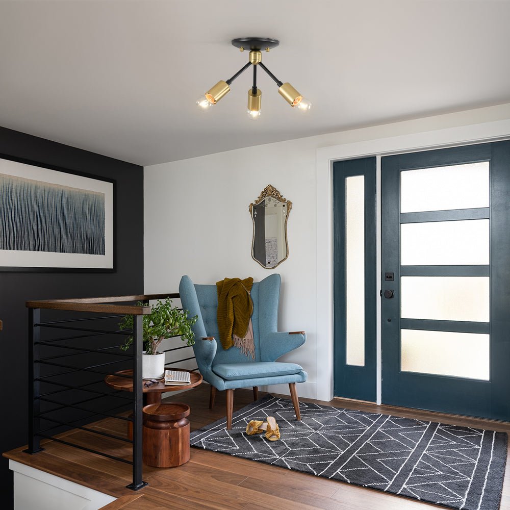 3-Light Black Brass Sputnik Semi Flush Mount
