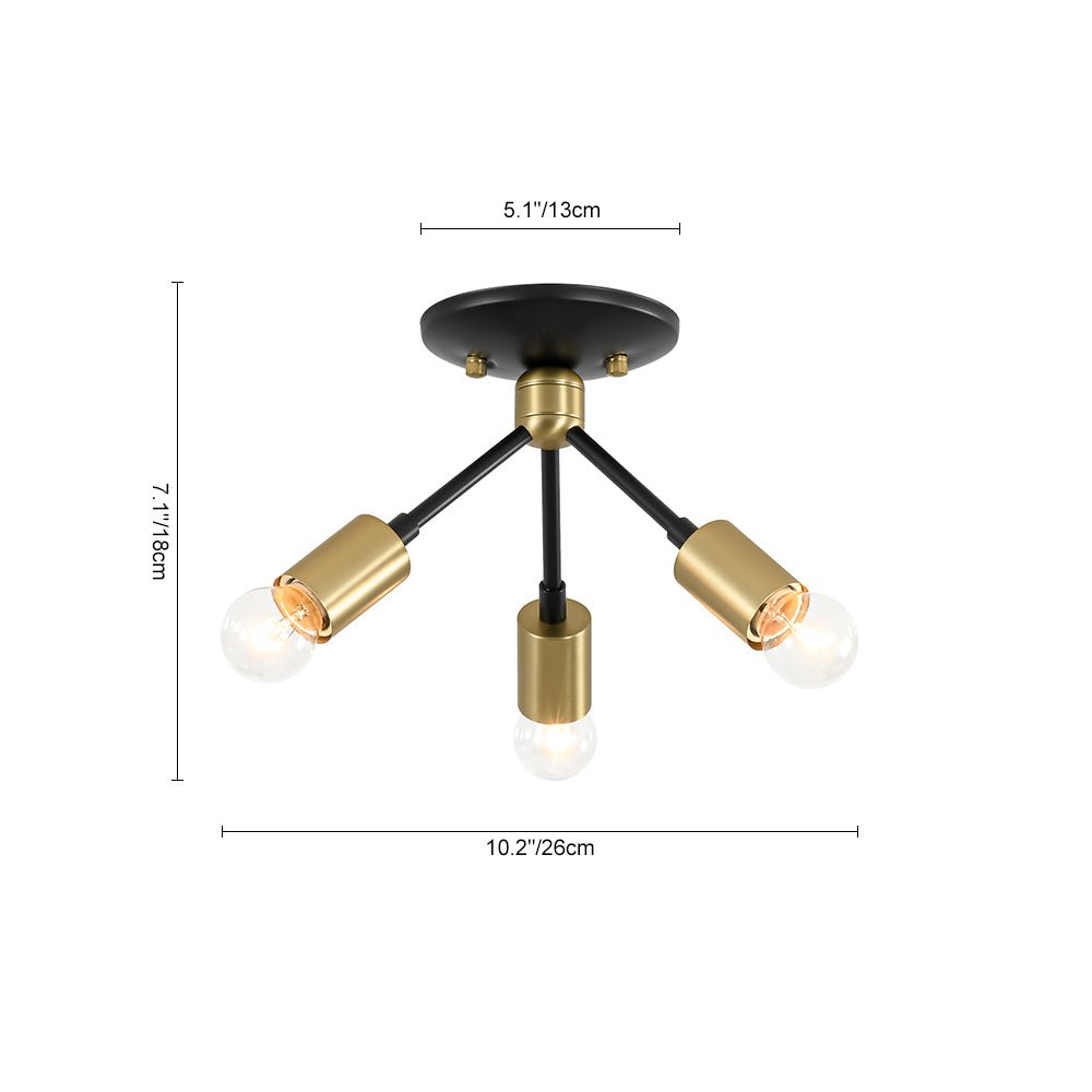 3-Light Black Brass Sputnik Semi Flush Mount