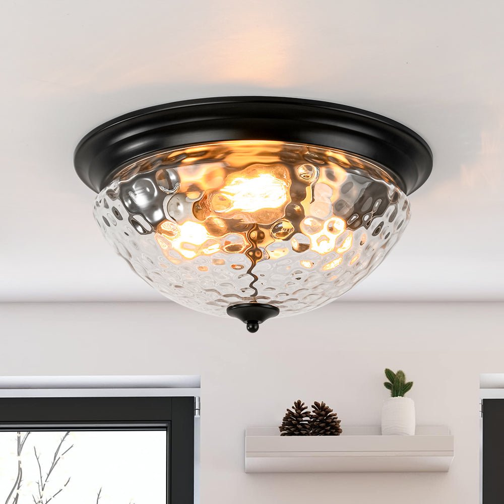 3-light Clear Water Glass Flush Mount Ceiling Light