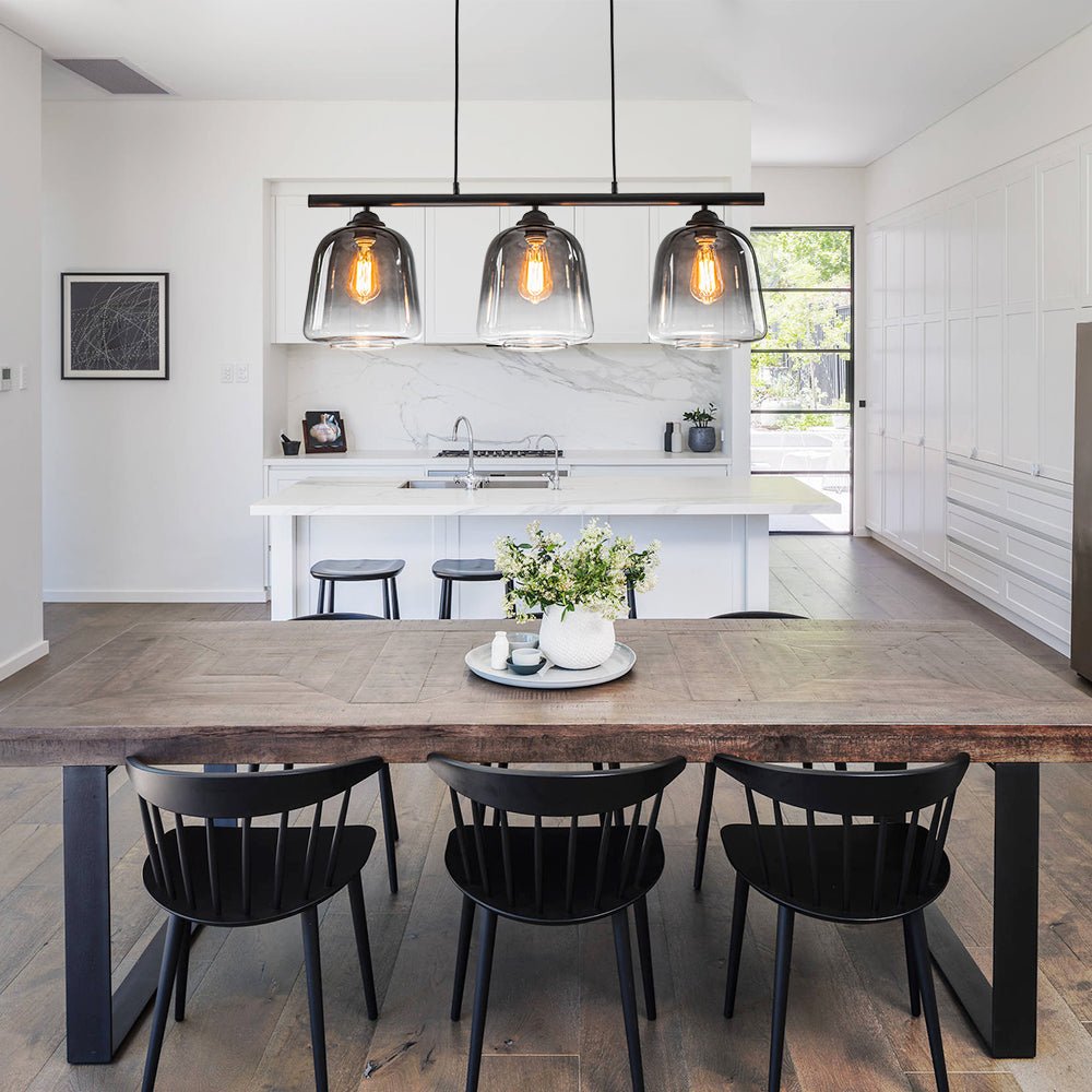 3-Light Gradual Smoked Glass Shade Linear Island Pendant