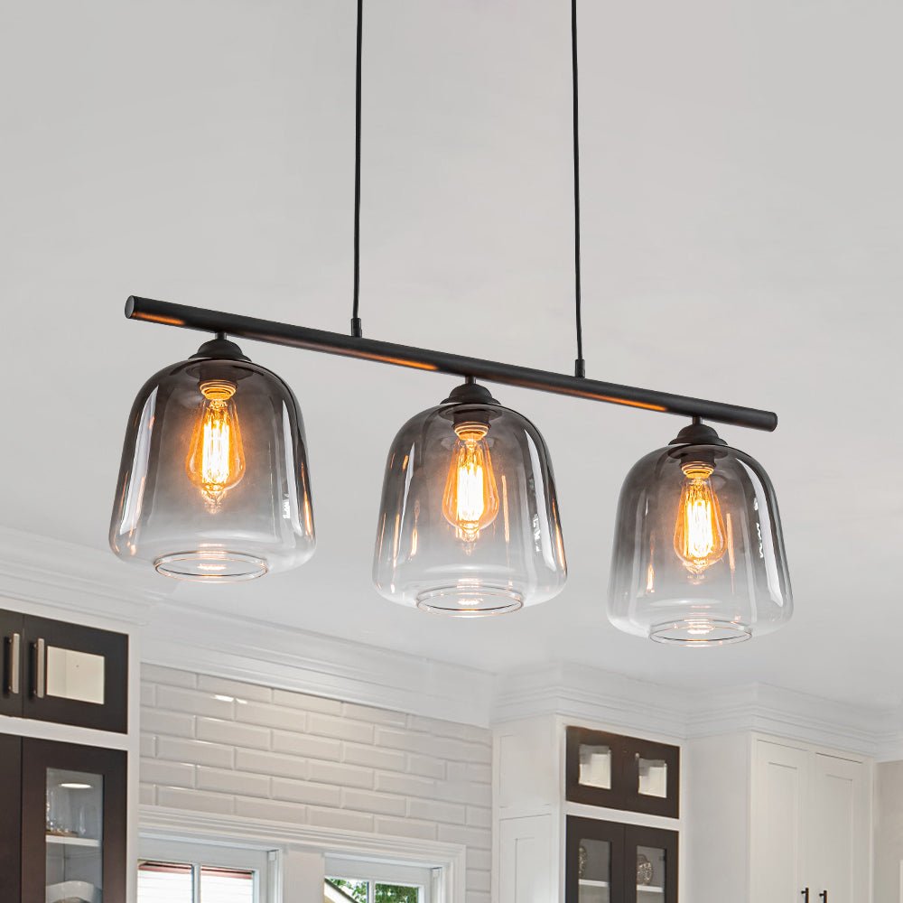 3-Light Gradual Smoked Glass Shade Linear Island Pendant
