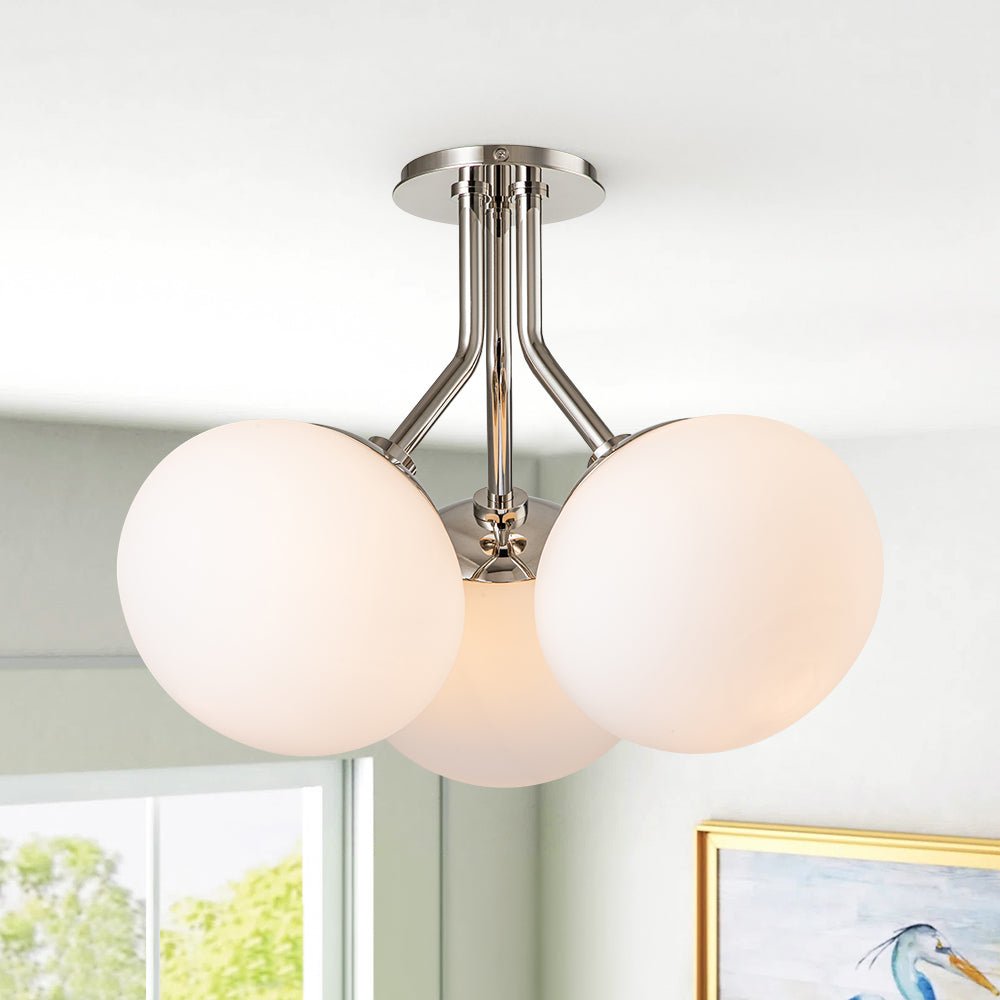 3-Light Opal Glass Sphere Semi Flush Mount Light