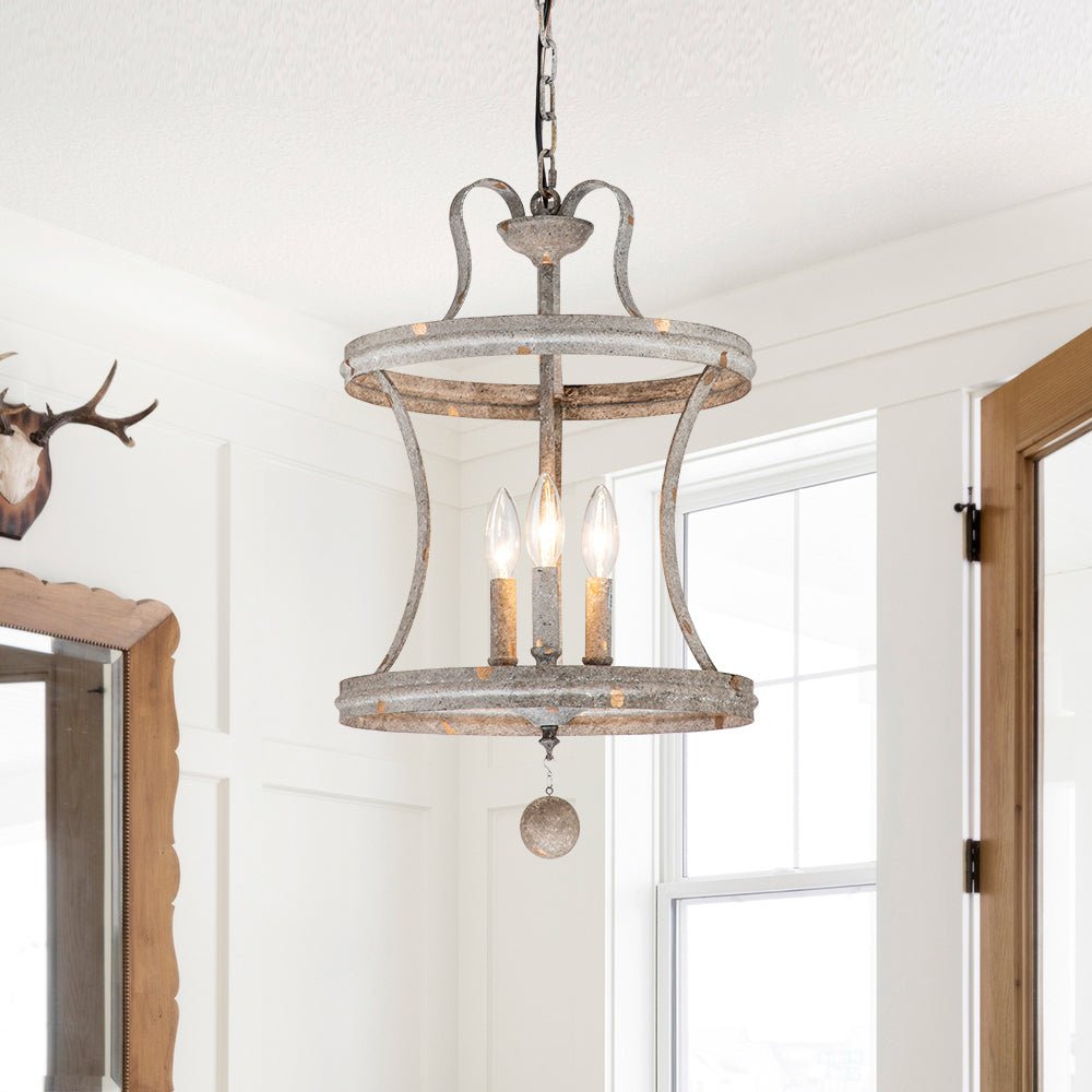 3-Light Shabby Chic Rusty Lantern Pendant Light