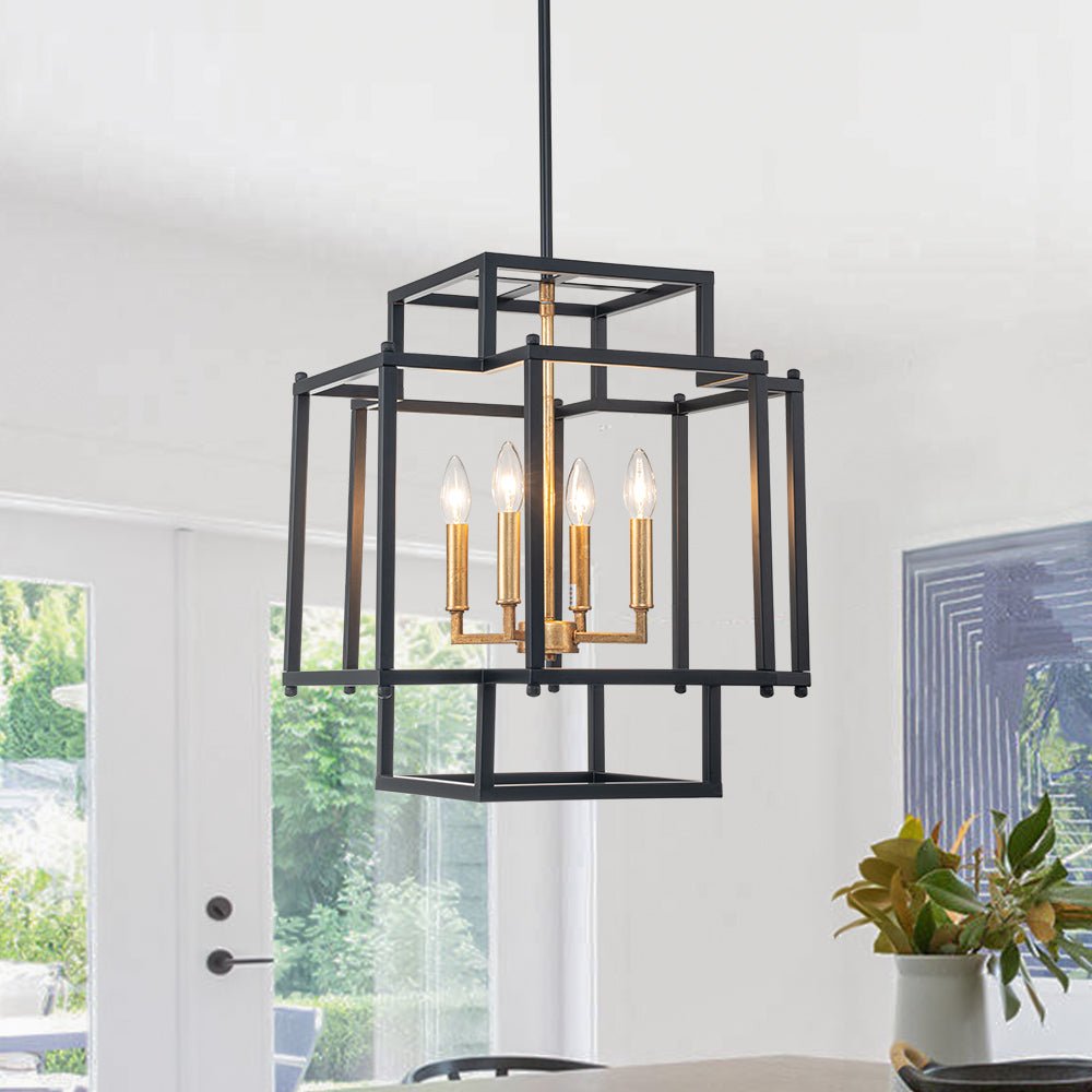 4-Light Candle Style Square Lantern Pendant Light