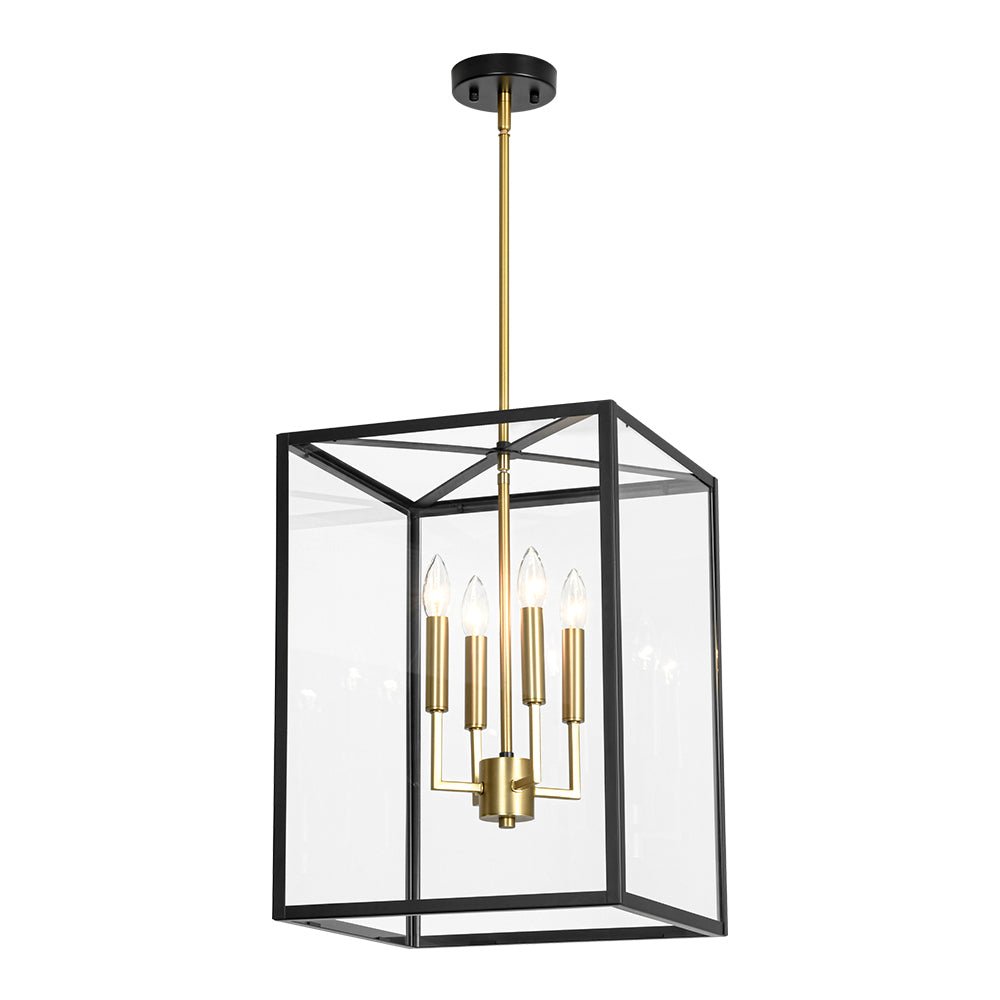 4-Light Candle Style Wide Glass Square Lantern Pendant