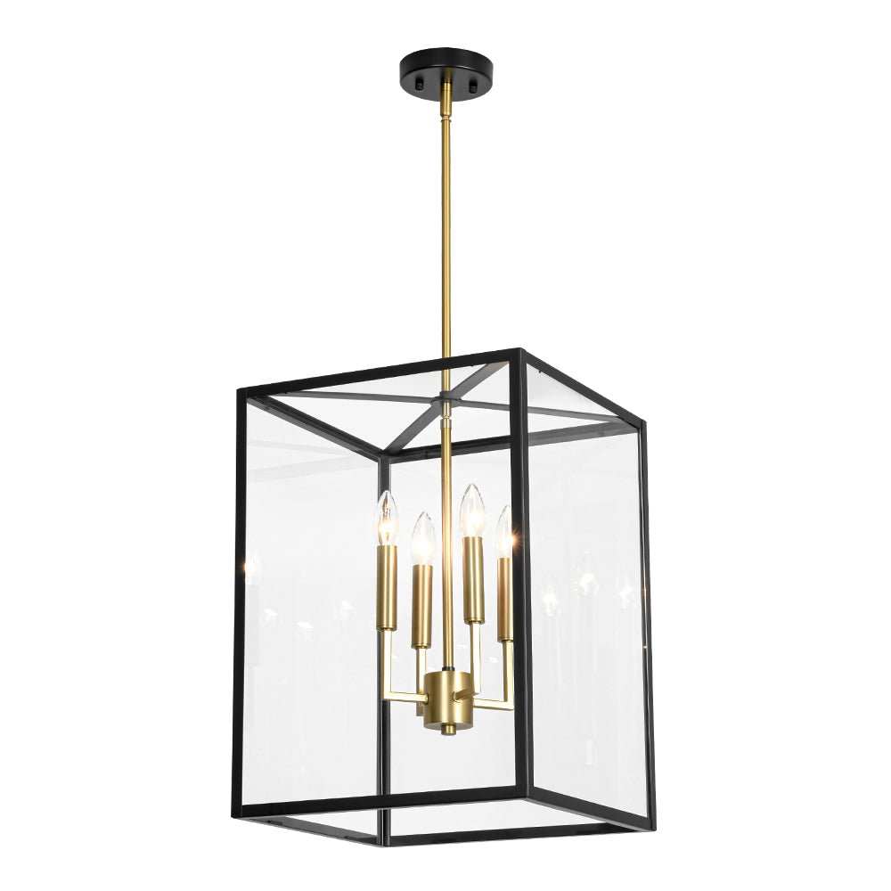 4-Light Candle Style Wide Glass Square Lantern Pendant
