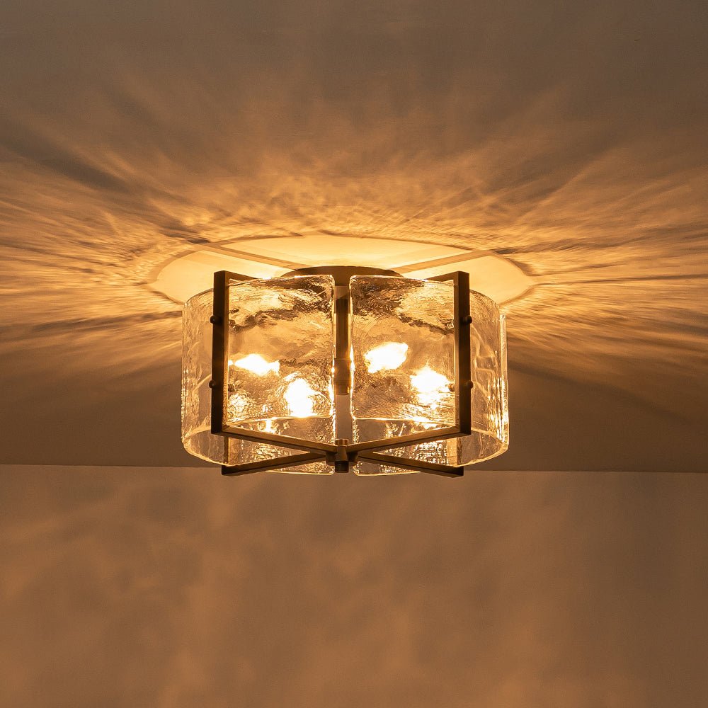 4-Light Contemporary Clear Textured Glass Drum Flush Mount